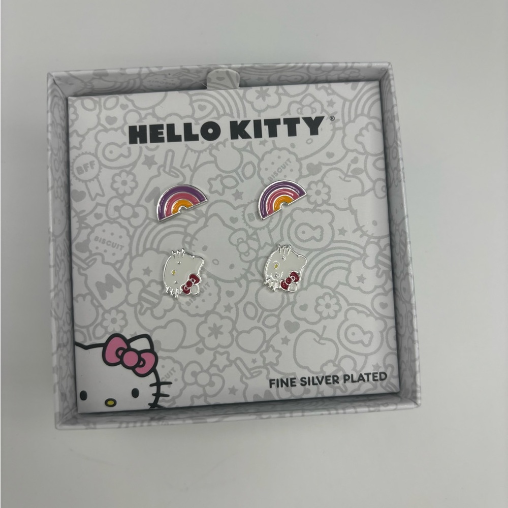 Hello Kitty Silver and Pink Rainbow Earrings